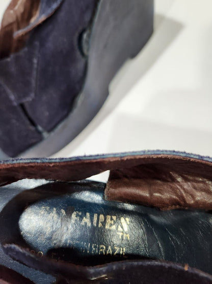 Navy Robert Clergerie Dana Model 70's Navy Suede/wood Platform, 10m