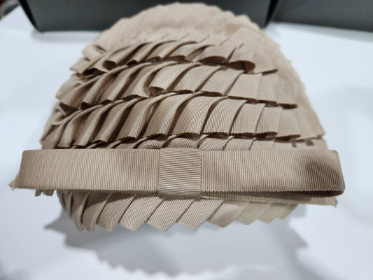 50's Clove Lane Beige Pleated ribbon Fascinator Hat