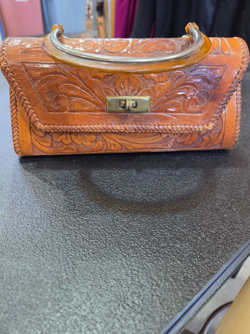Tooled Leather purse- Baklite handle