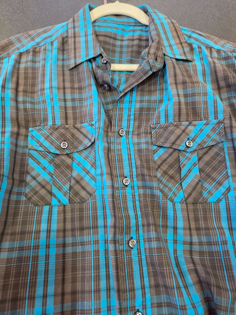 Mens cowboy plaid shirt brown/blue