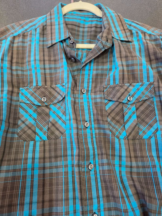 Mens cowboy plaid shirt brown/blue