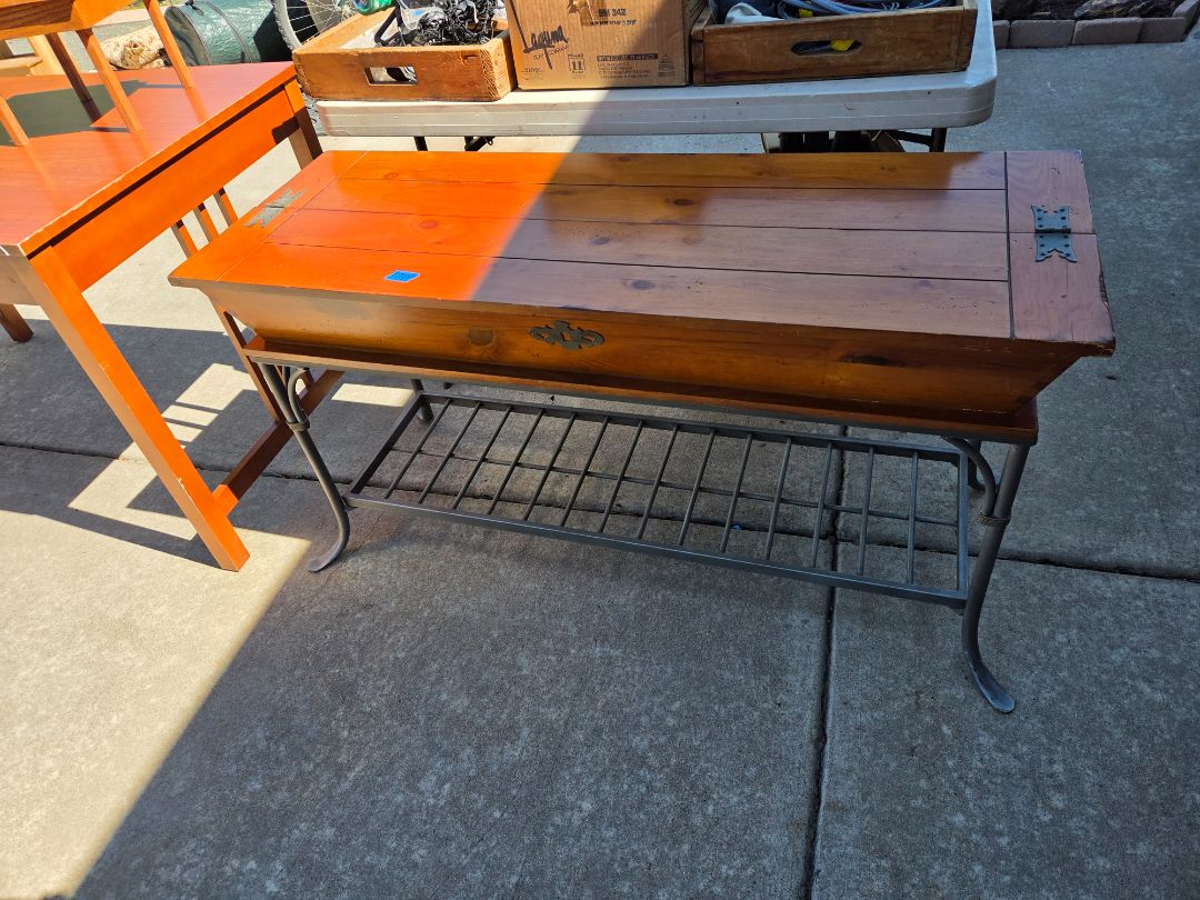 Wood and metal entry table with drawer