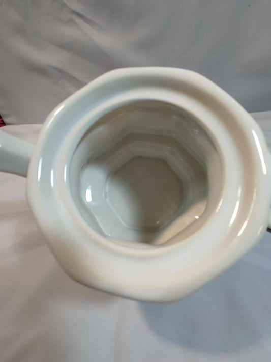 White and Blue Avon 1970 Avon Ceramic Teapot with Blue Flowers, 6.25"