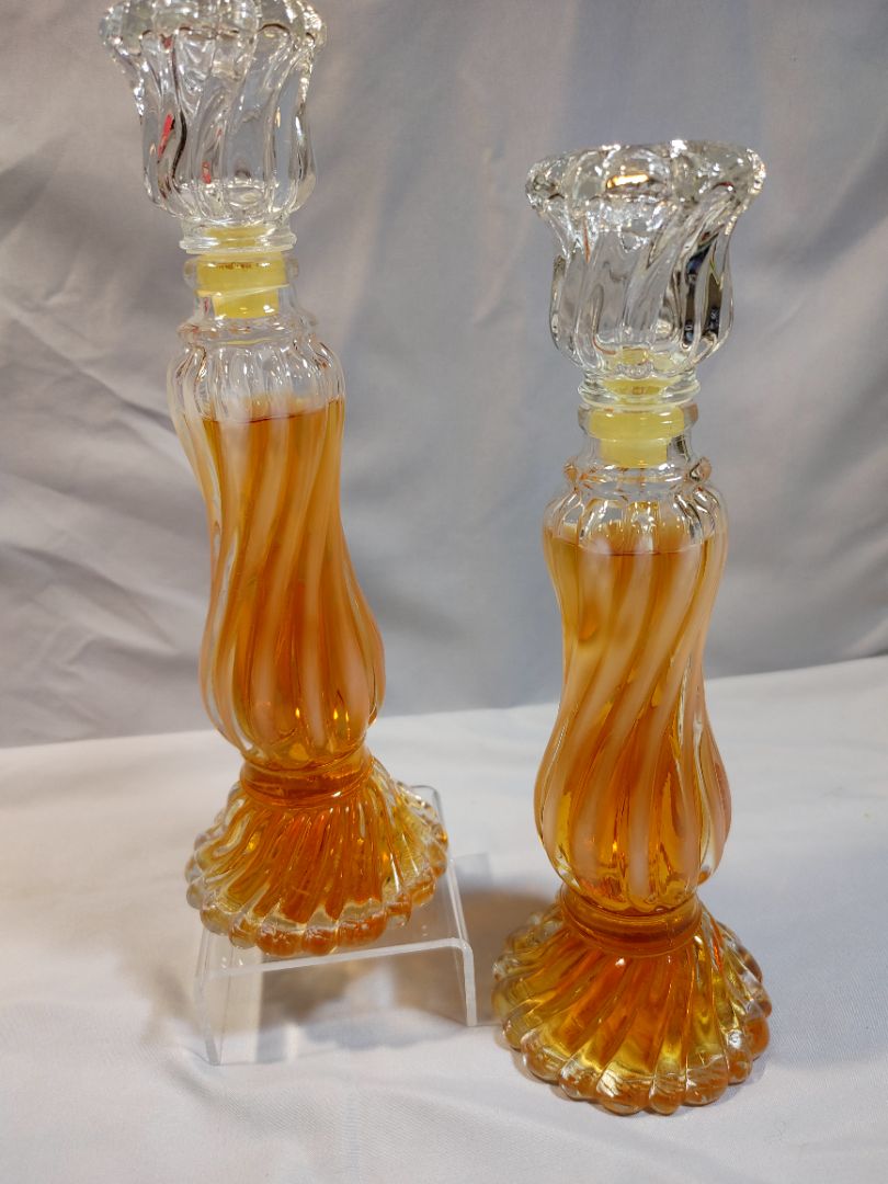 Clear Opalique Glass Avon Avon Opalique Candlestick Bottles Cologne, 9.5"