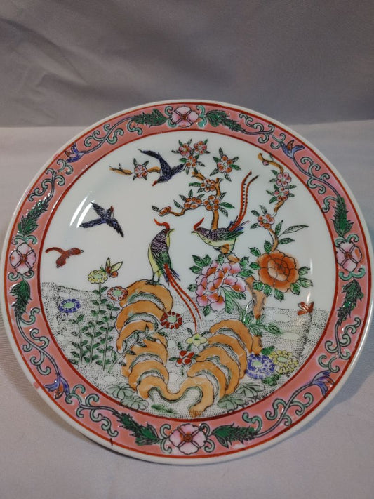 Chinese Famille Rose Plate; Six red Chinese Kaishi character