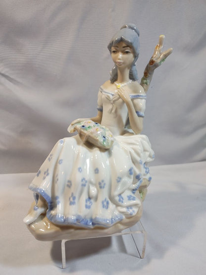 Pastoral themes Casades NapcoWare Vintage Casades “NEO Lladro” porcelain figurine of girl with flower basket by tree, 7.25"
