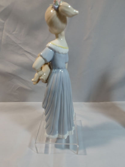 Blue, Pink, White Pastels Tengra Vintage Tengra "Woman with Puppy" Porcelain Figurine, 7"