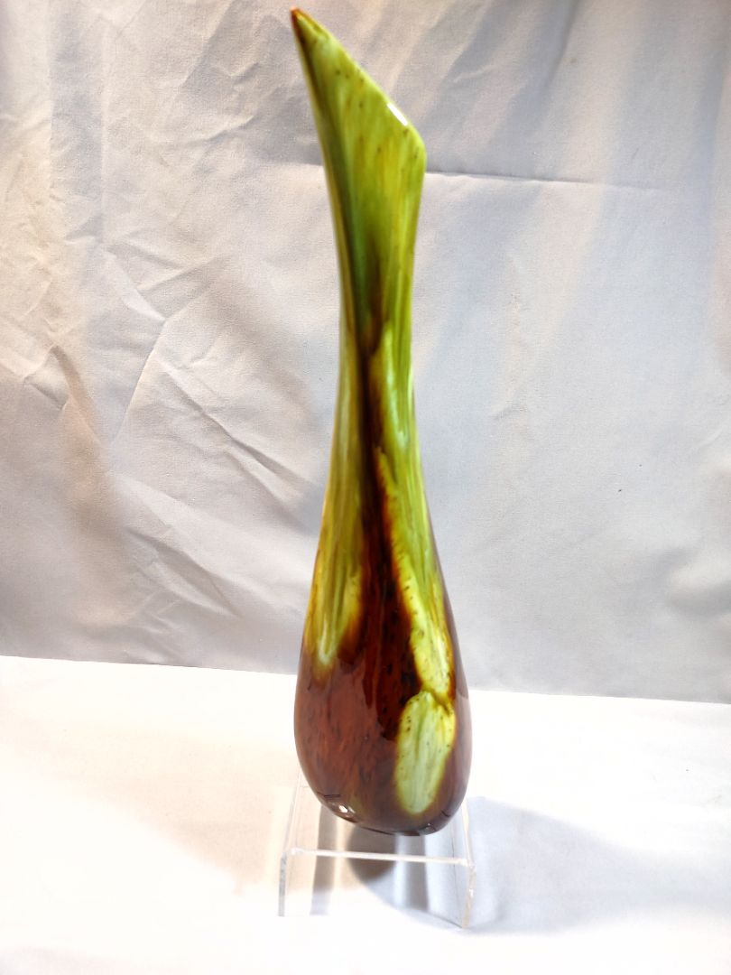 Green  Drip Glaze Long Necked Vase