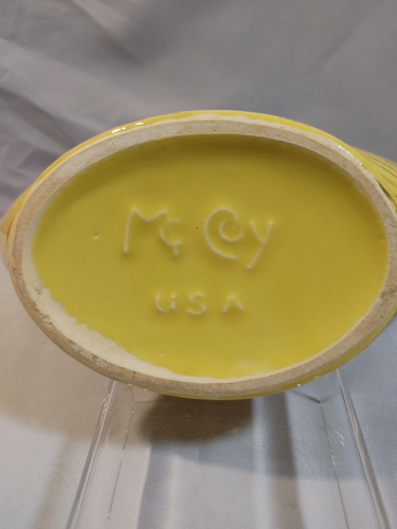 Yellow with Brown Pinstripe Details McCoy Harmony Line Yellow McCoy Pottery Harmony Line planter-bowl, 3.5" X 6"