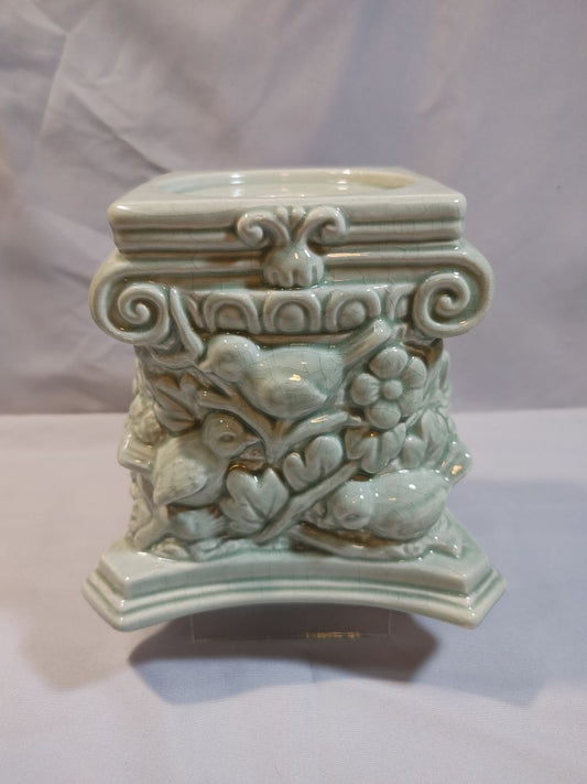 Greek Revival Ceramic Cottagecore Bird & Flower Candle Holder, 7"X5"