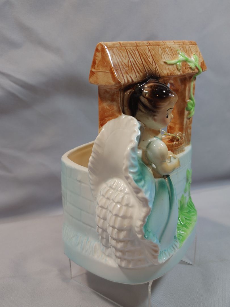 Blue, White and Brown Ruben Japan 468 1940 Ruben Original Planter - Girl at Wishing Well, 6" X 5"