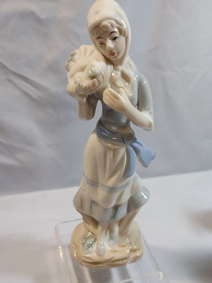 Blue Pastels Zamboli Vintage Porcelian Farm Girl with basket, 8.25"