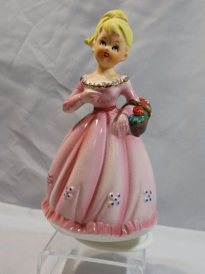 Pink Schmid Brothers, Inc. and Fuji 1963 Vintage Porcelain Music Box Figurine, 6"