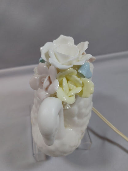 Porcelain Swan Floral Accent/Night Light Vintage "Greater than 50 years"