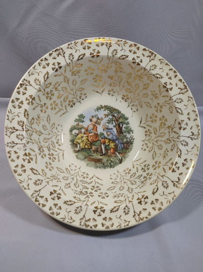 Vintage Taylor Smith Taylor 22K Gold Serving Bowl Fragonard Courting Scene, 8"