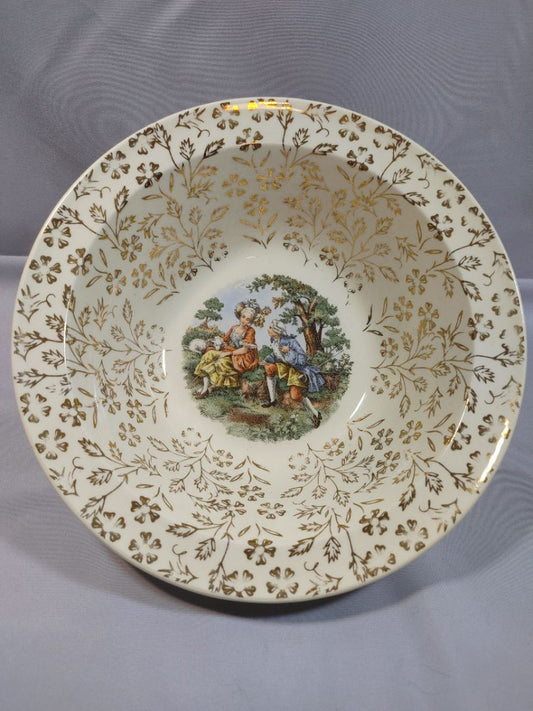 Vintage Taylor Smith Taylor 22K Gold Serving Bowl Fragonard Courting Scene, 8"