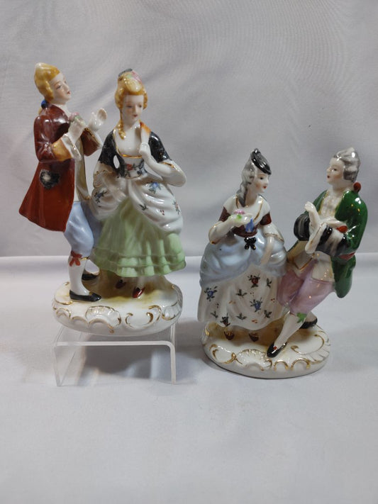 Vintage German Dresden-Style Porcelain Courting Couples, 5.5"