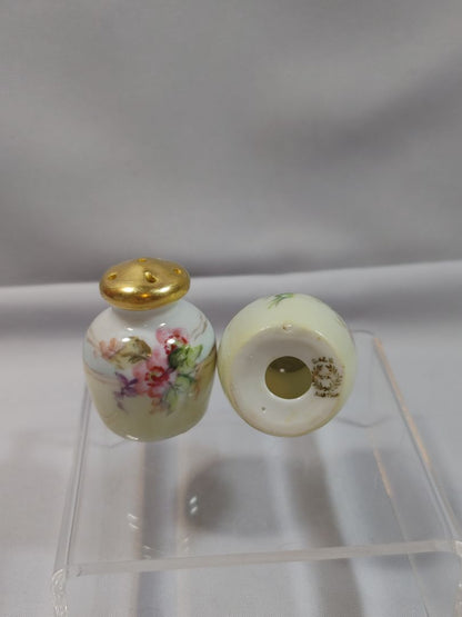 Antique O & EG Royal Austria Porcelain Salt & Pepper Shakers Hand Painted Floral Gold, 1.5"