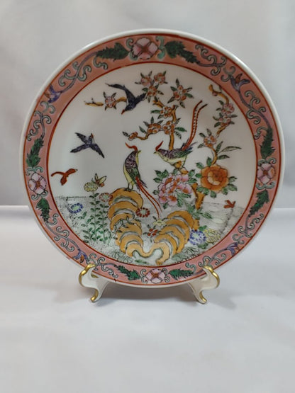 Chinese Famille Rose Plate; Six red Chinese Kaishi character