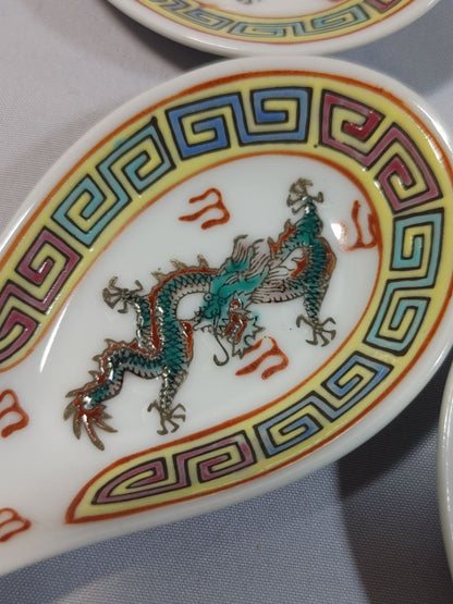 Jingdezhen, China 1960 Porcelain Red & Blue Chinese Dragon Motif soup spoons