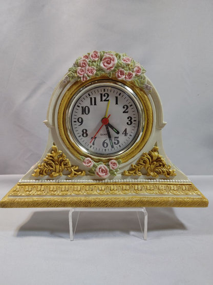 3D Flowers Mantel Clock with Acanthus Leaf Accents