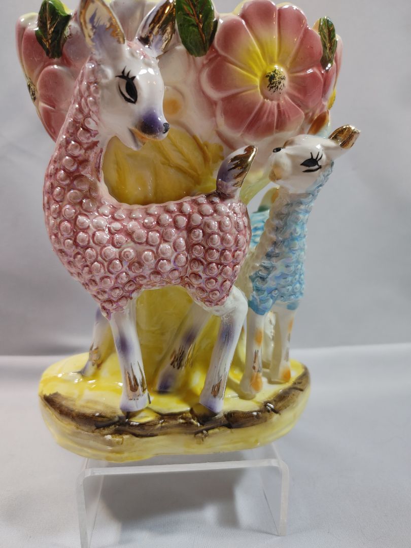 Vintage 1950s Kitsch Lusterware Mother & Baby Llama Ceramic Planter Japan, 6" X 4.5"
