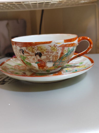Japan Vintage Geisha Girls Porcelain tea-cup and saucer, 5 1/4"