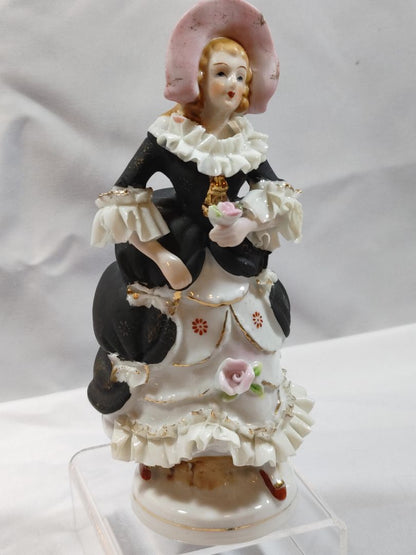 Vintage Dresden-Style Porcelain Lace Figurine of Victorian Lady, 5.5"