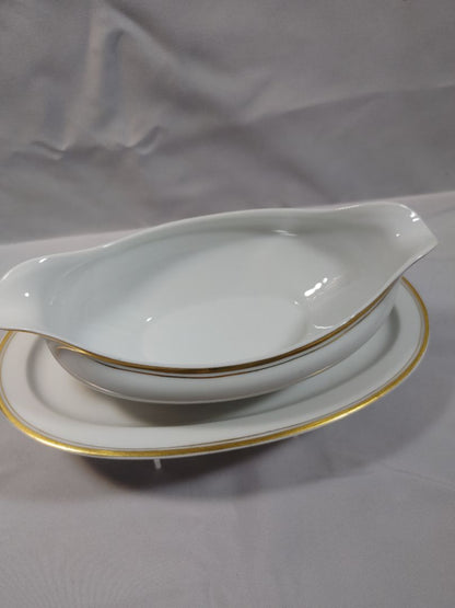Antique Hutschenreuther Selb Bavaria Gravy Boat Louise Favorite Gold Trim 1920's, 8"