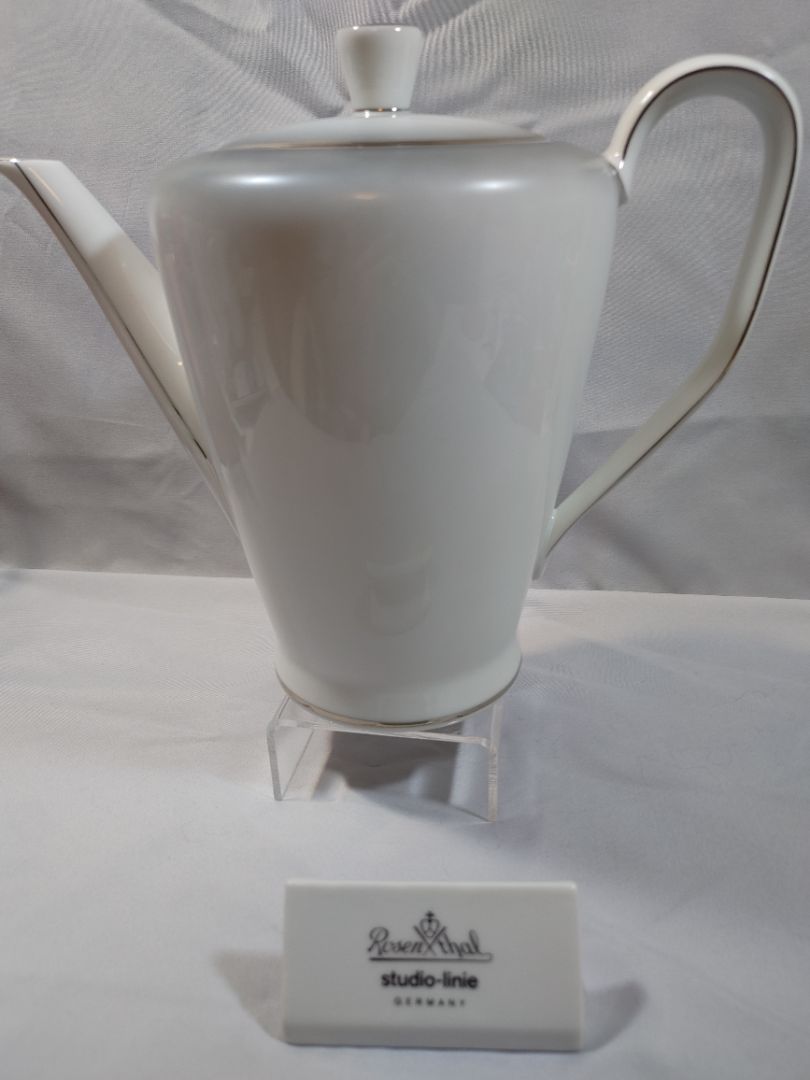 Vintage 1958 Rosenthal Bettina Coffee Pot Cream White Gold Trim Germany 3337, 8.5"