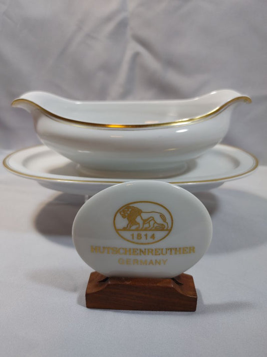 Antique Hutschenreuther Selb Bavaria Gravy Boat Louise Favorite Gold Trim 1920's, 8"