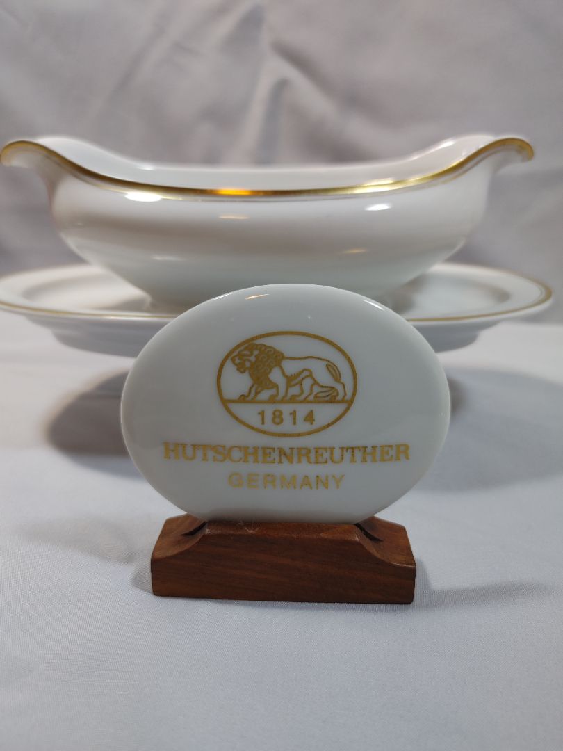 Antique Hutschenreuther Selb Bavaria Gravy Boat Louise Favorite Gold Trim 1920's, 8"
