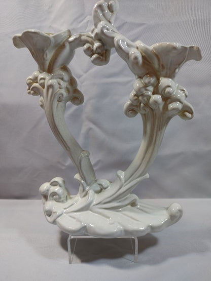 Pale blue-green Royal Haeger Pale blue-green wave pattern double candelabra, 10.5 X 9"