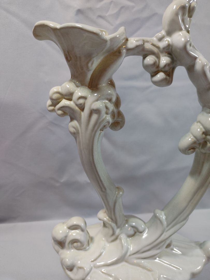 Pale blue-green Royal Haeger Pale blue-green wave pattern double candelabra, 10.5 X 9"