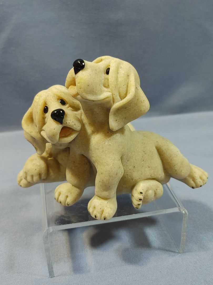 Quarry Critters, Pebbles & Patch Hound Dog Puppy Figurines 4” X 3”, 4"X3"