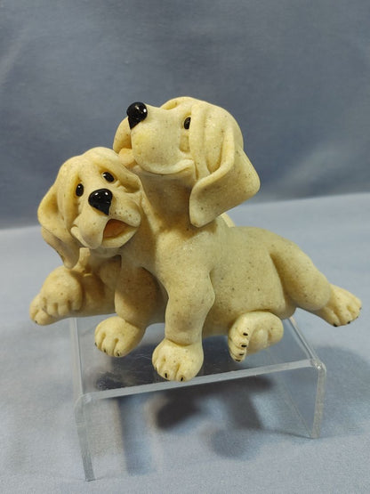 Quarry Critters, Pebbles & Patch Hound Dog Puppy Figurines 4” X 3”, 4"X3"