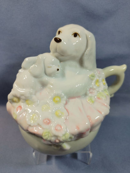 Dog with sleeping puppy Ceramic Musicbox, 5"