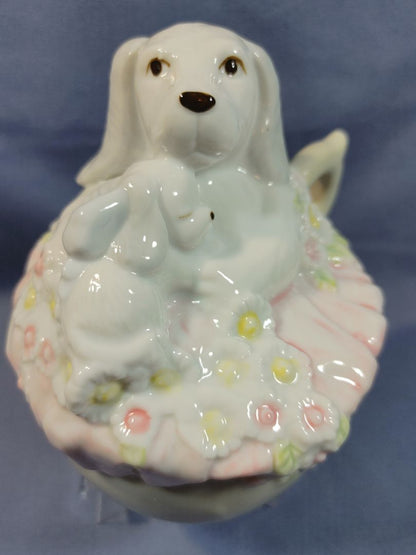 Dog with sleeping puppy Ceramic Musicbox, 5"