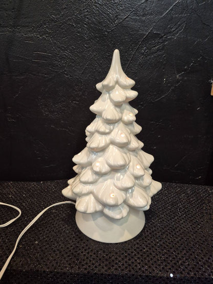 White Vintage Ceramic Christmas Tree, needs bulbs, Electric, 11.5"