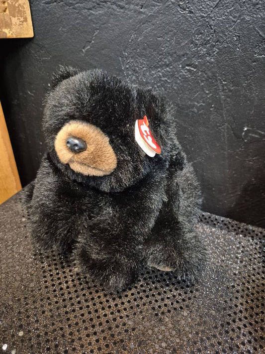 Black Ty "Baby Pawa" Black Bear Beanie Baby, 7" Sitting