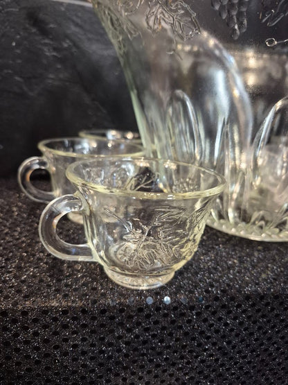 Clear  Indiana Glass Punch Bowl Set, 8 Cups, w/Ladle, 10 Pieces, 12" × 7"