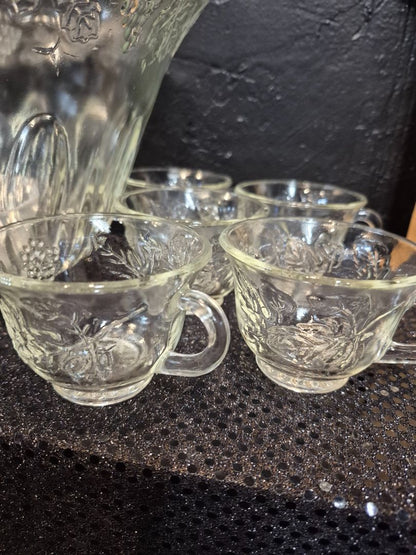 Clear  Indiana Glass Punch Bowl Set, 8 Cups, w/Ladle, 10 Pieces, 12" × 7"