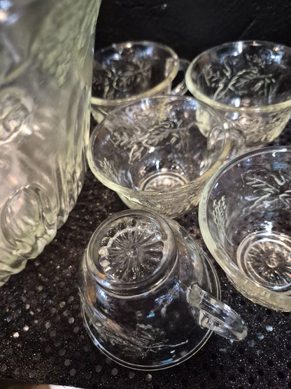 Clear  Indiana Glass Punch Bowl Set, 8 Cups, w/Ladle, 10 Pieces, 12" × 7"