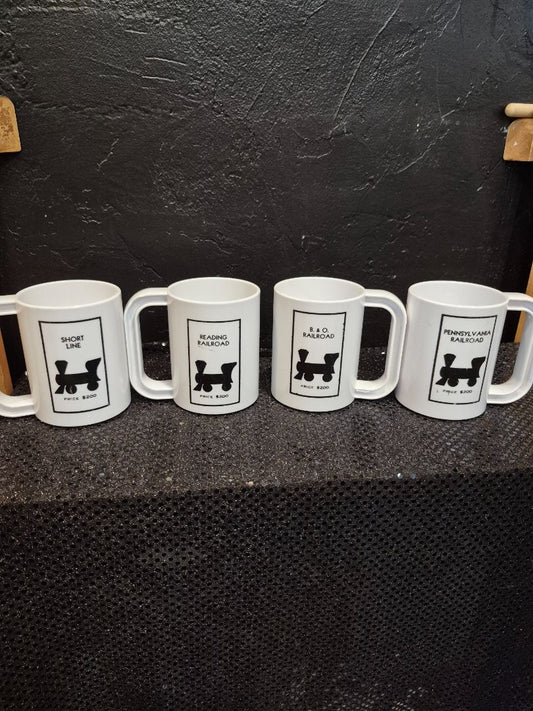 Ingrid Monopoly Railroad Mugs, Set of 4, 4"