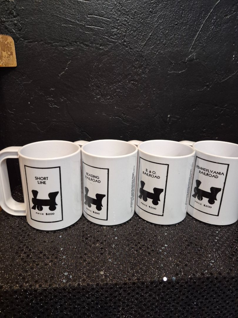 Ingrid Monopoly Railroad Mugs, Set of 4, 4"
