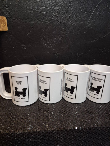 Ingrid Monopoly Railroad Mugs, Set of 4, 4"