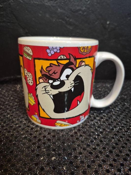 Red, Taz pics 1994 Warner Bros. Sakura Tasmanian Devil Looney Tunes Cartoon Mug, 12 oz., 3.75"