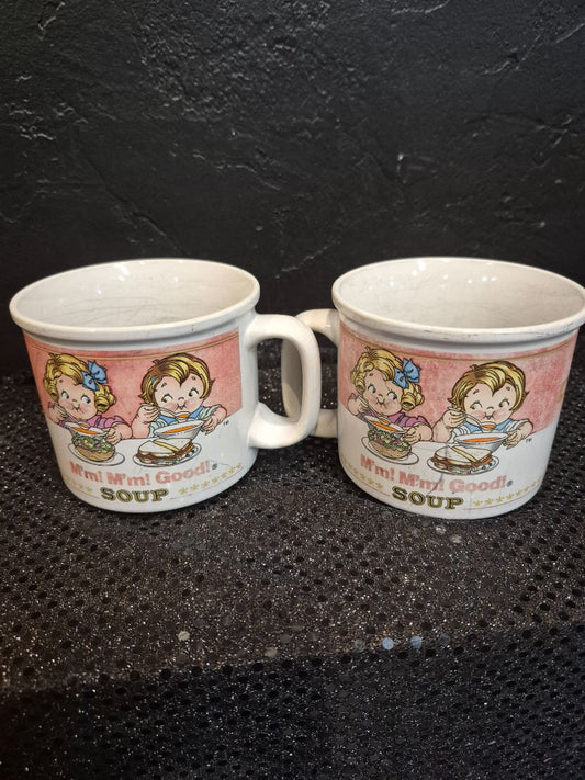 Vintage 1991 Westwood Campbell Soup Mugs, Set of 2, 14 oz., 3.5"