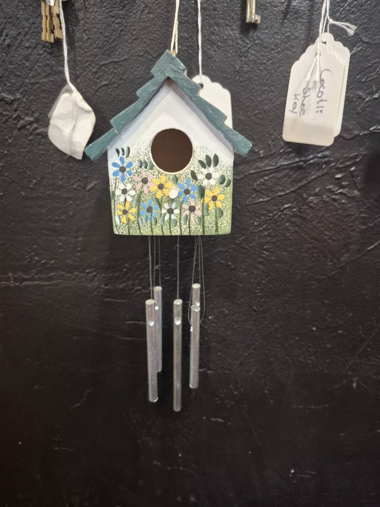 Hand-painted Wind Chime Birdhouse, 9"