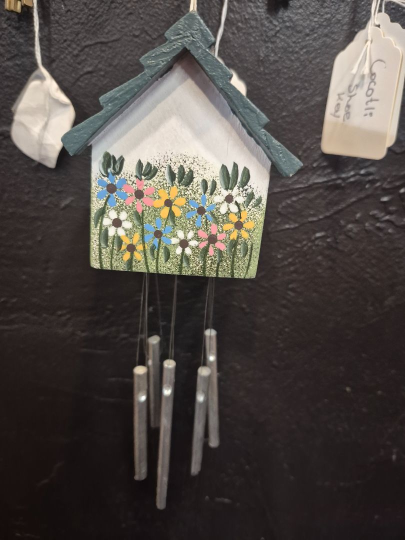 Hand-painted Wind Chime Birdhouse, 9"